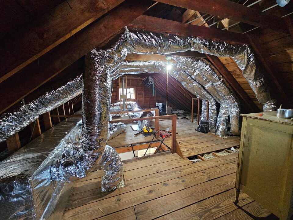 Premium insulated ductwork installed in an attic